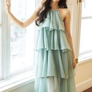 Chic Backless Halter Dress in Soft Green